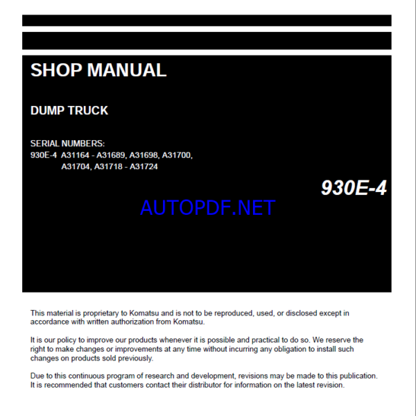 Komatsu 930E-4 Rigid Dump Truck Shop Manual (CEBM026904)
