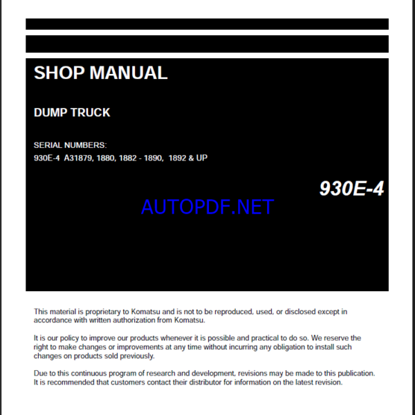 Komatsu 930E-4 Rigid Dump Truck Shop Manual (CEBM030304)
