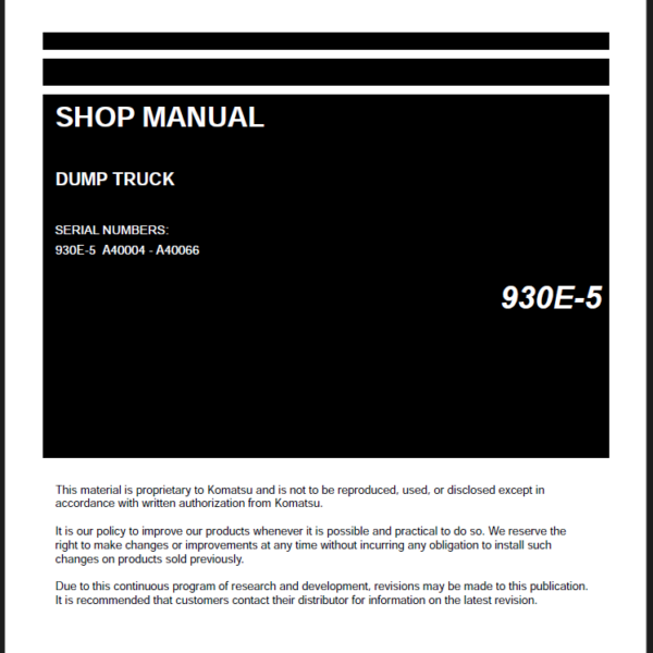 Komatsu 930E-5 Rigid Dump Truck Shop Manual (CEBM032212) (SN A40004-A40066)