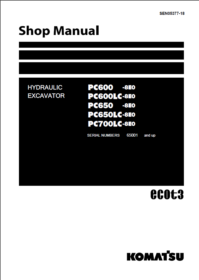 Komatsu PC650LC-11 Crawler Excavator Shop Manual (SEN06603-26) (SN 80001-UP)