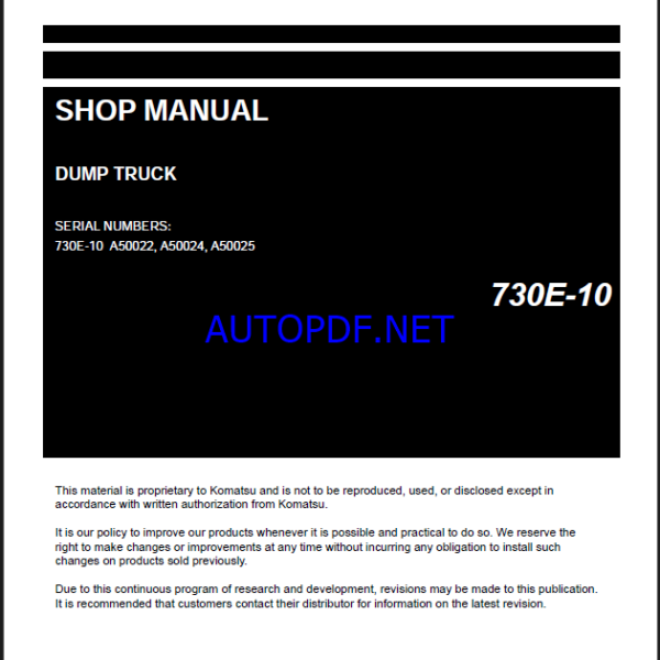 Komatsu 730E-10 Rigid Dump Truck Shop Manual (CEBM035406)