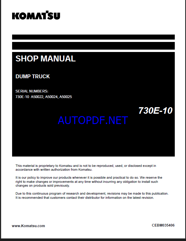 Komatsu 730E-10 Rigid Dump Truck Shop Manual (CEBM035406)