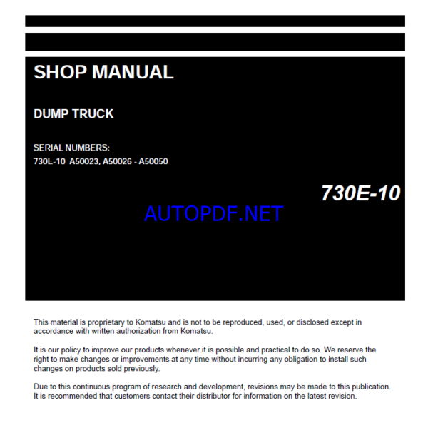 Komatsu 730E-10 Rigid Dump Truck Shop Manual (CEBM036706)