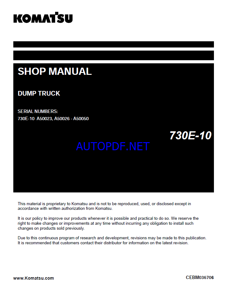 Komatsu 730E-10 Rigid Dump Truck Shop Manual (CEBM036706)