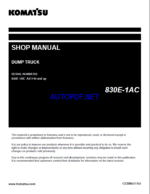 Komatsu 830E-1AC Rigid Dump Truck Shop Manual (CEBM037703) (SN A41140-UP)
