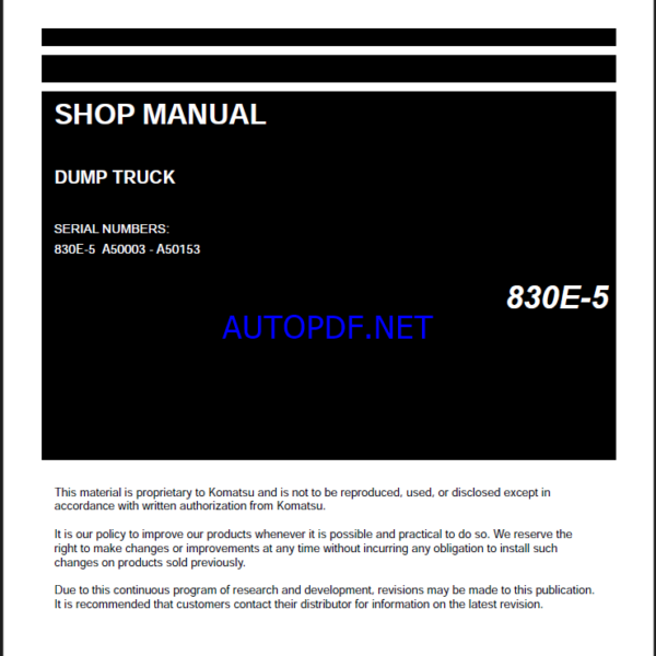 Komatsu 830E-5 Rigid Dump Truck Shop Manual (CEBM032114) (SN A50003-A50153)