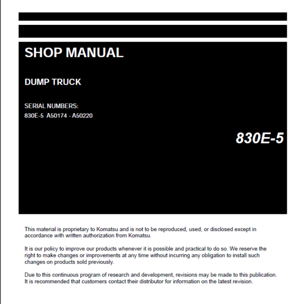 Komatsu 830E-5 Rigid Dump Truck Shop Manual (CEBM036805) (SN A50174-A50220)