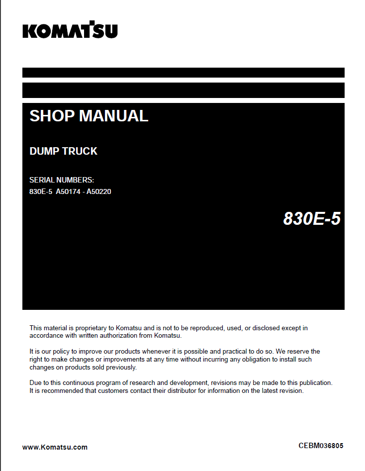 Komatsu 830E-5 Rigid Dump Truck Shop Manual (CEBM036805) (SN A50174-A50220)