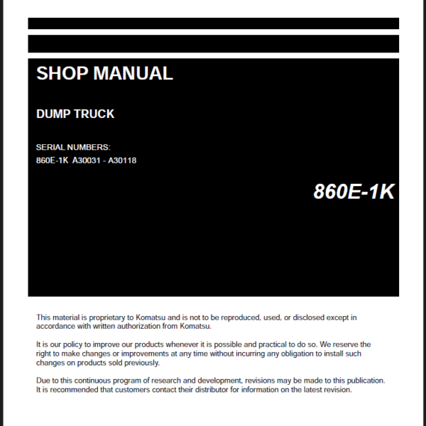 Komatsu 860E-1K Rigid Dump Truck Shop Manual (CEBM024207) (SN A30031-A30118)