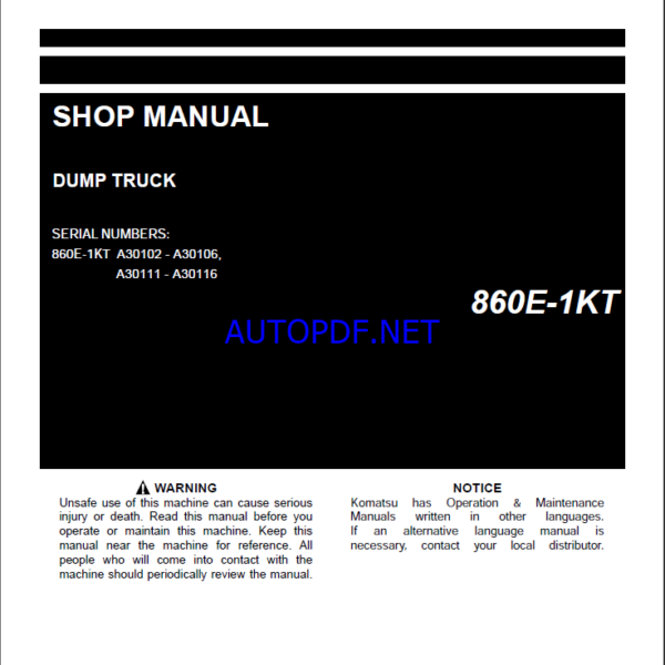 Komatsu 860E-1KT Rigid Dump Truck Shop Manual (CEBM032004) (SN A30102-UP)