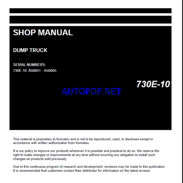 Komatsu 730E-10 Rigid Dump Truck Shop Manual (CEBM041501) (SN A50051-A50065)