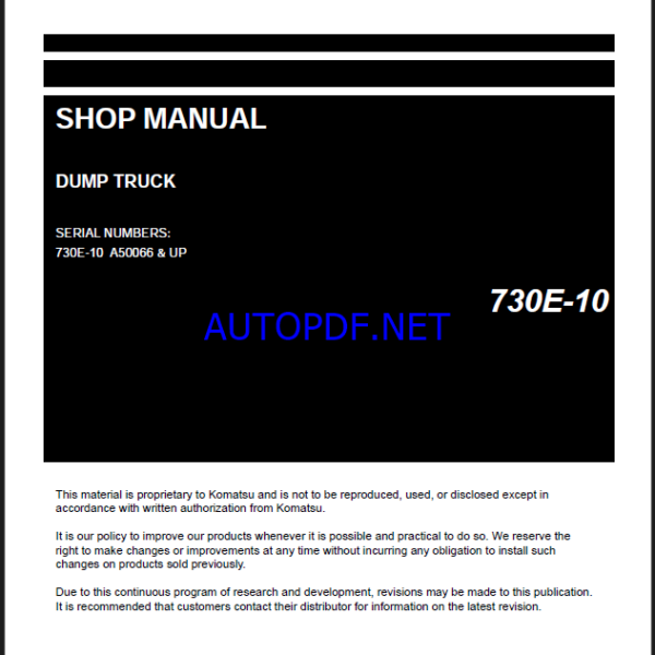 Komatsu 730E-10 Rigid Dump Truck Shop Manual (CEBM041901) (SN A50066-UP)