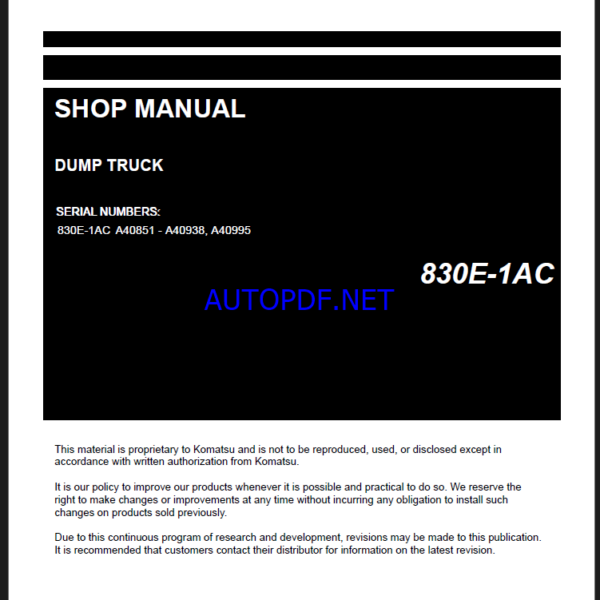 Komatsu 830E-1AC Rigid Dump Truck Shop Manual (CEBM027404)
