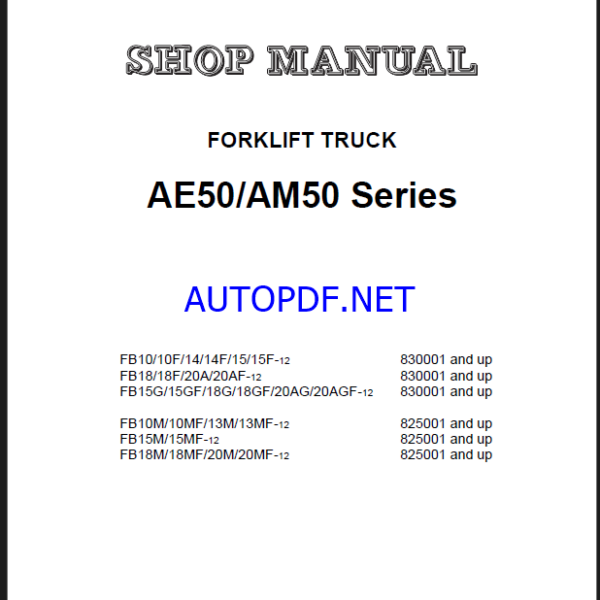 Komatsu FB20AGF-12 Electric Forklift Shop Manual (BBA12E1-14)