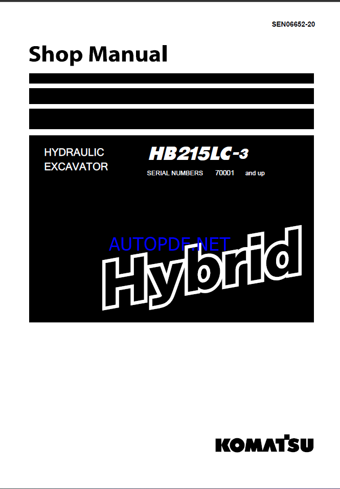 Komatsu HB215LC-3 Crawler Excavator Shop Manual (SEN06652-20) (SN 70001-UP)