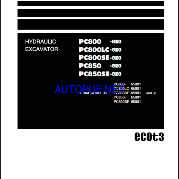 Komatsu PC800-8E0, PC800LC-8E0, PC800SE-8E0 Crawler Excavator Shop Manual (SEN05276-14) (SN 65001-UP)