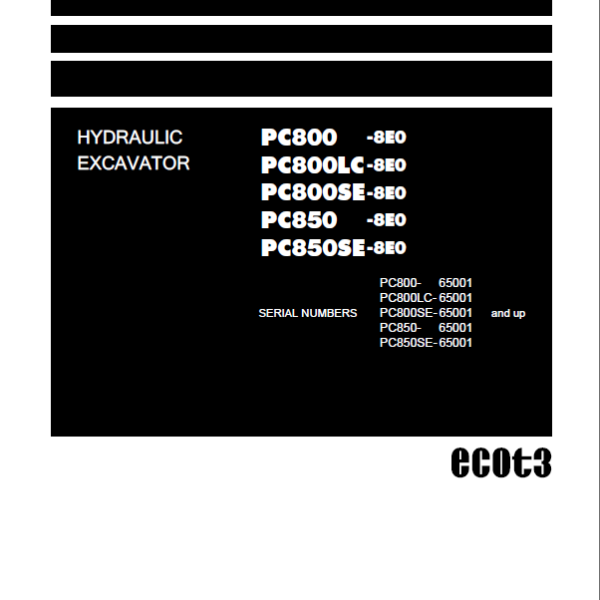 Komatsu PC850-8E0, PC850SE-8E0 Crawler Excavator Shop Manual (SEN05276-14) (SN 65001-UP)Komatsu PC850-8E0, PC850SE-8E0 Crawler Excavator Shop Manual (SEN05276-14) (SN 65001-UP)