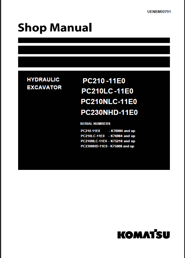 Komatsu PC230NHD-11E0 Crawler Excavator Shop Manual (UENBM00791)