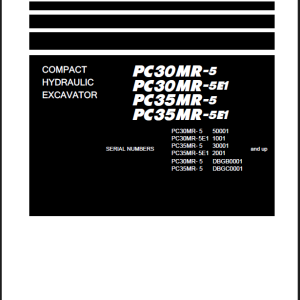 Komatsu PC35MR-5E1 Crawler Excavator Shop Manual (YEBM202700-00)