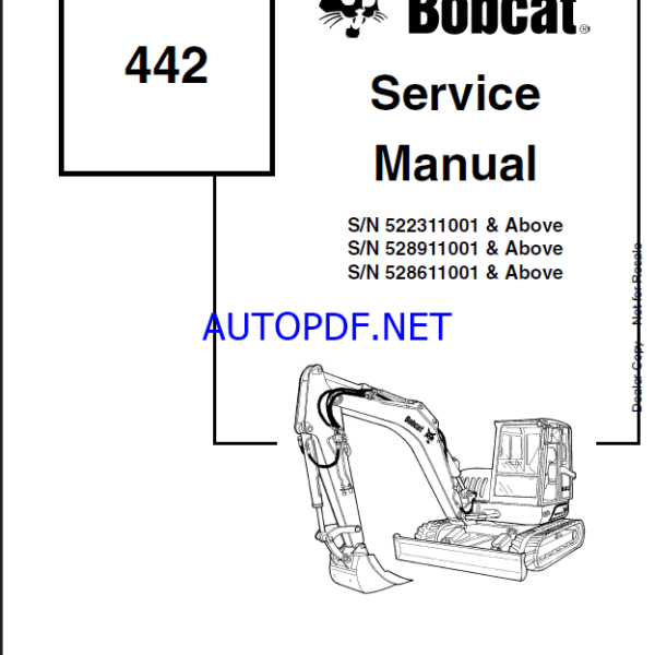 Bobcat 442 Excavator Service Manual (6901801) (SN 528911001-528999999)