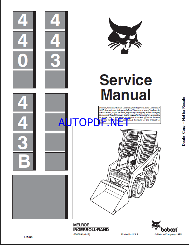 Bobcat 443 Loader Service Manual (6566694) (SN 511211001-511299999)