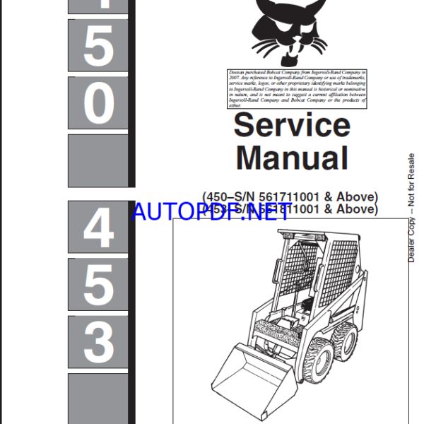 Bobcat 450 Loader Service Manual (6724259) (SN 561711001-561799999)