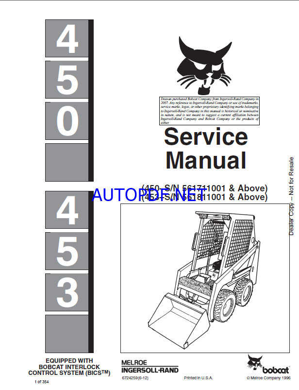 Bobcat 453 Loader Service Manual (6724259) (SN 561811001-561899999)