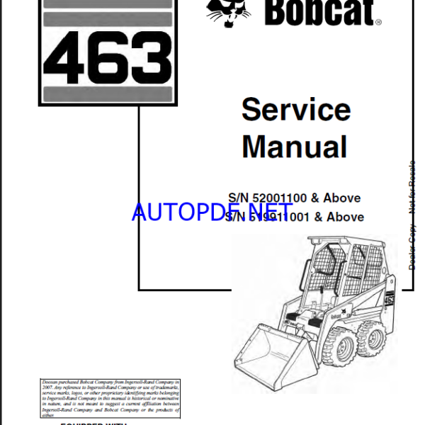 Bobcat 463 Loader Service Manual (6901177) (SN 520011001-520099999)