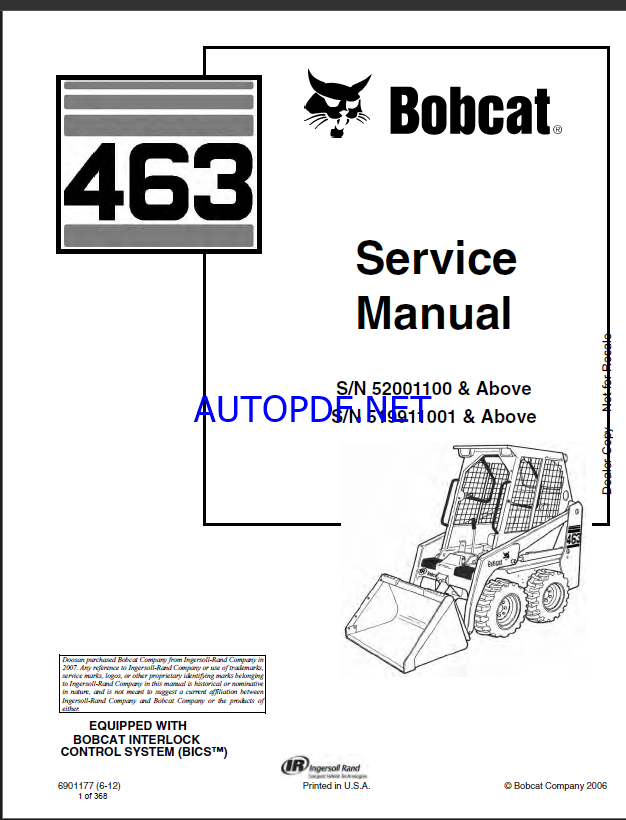 Bobcat 463 Loader Service Manual (6901177) (SN 520011001-520099999)