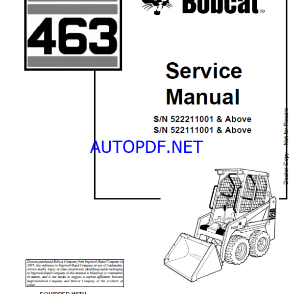 Bobcat 463 Loader Service Manual (6901812) (SN 522111001-522199999)