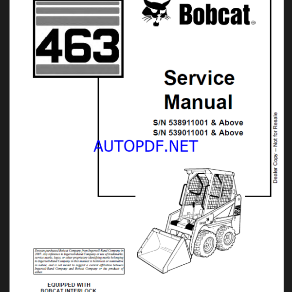 Bobcat 463 Loader Service Manual (6903711) (SN 538911001-538999999)