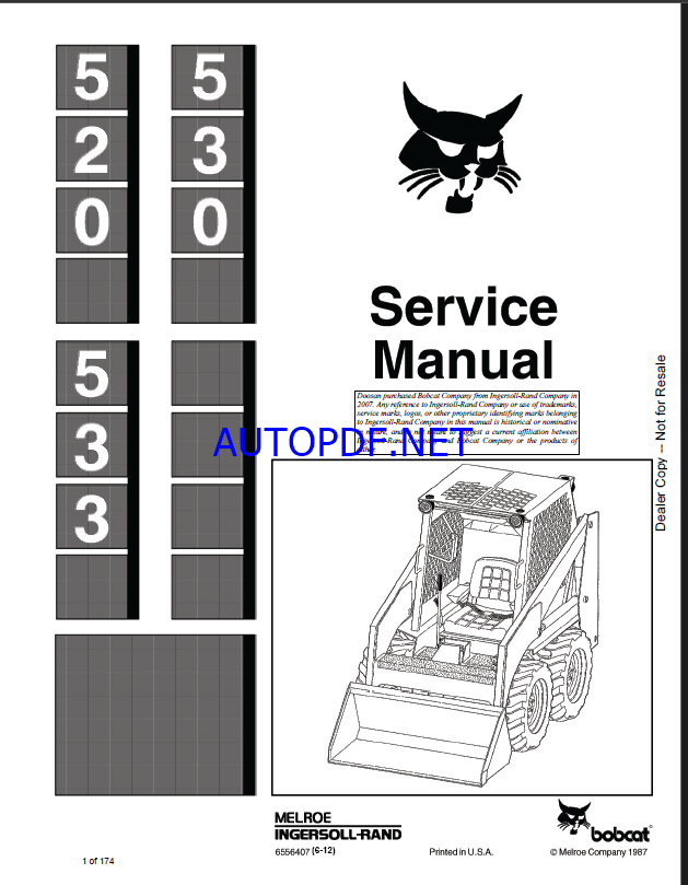 Bobcat 530 Loader Service Manual (6556407) (SN 499411000-499499999)