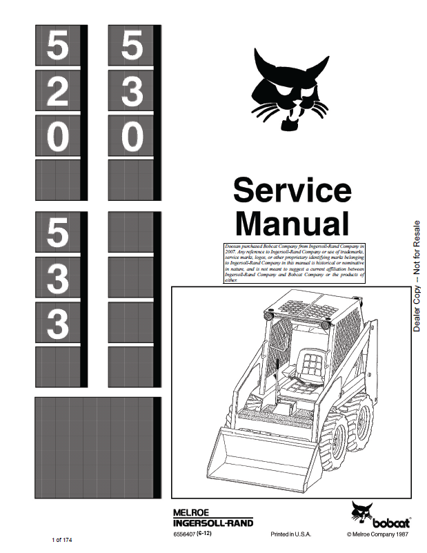 Bobcat 533 Loader Service Manual (6556407) (SN 990M11001-990M99999)
