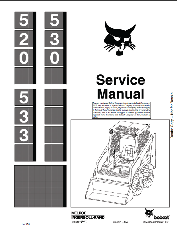 Bobcat 533 Loader Service Manual (6556407) (SN 990M12001-990M99999)