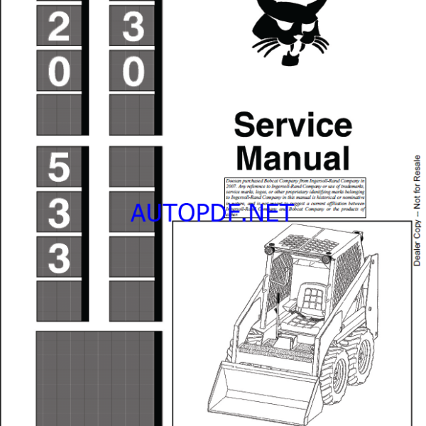Bobcat 533 Loader Service Manual (6556407) (SN 990M13001-990M99999)
