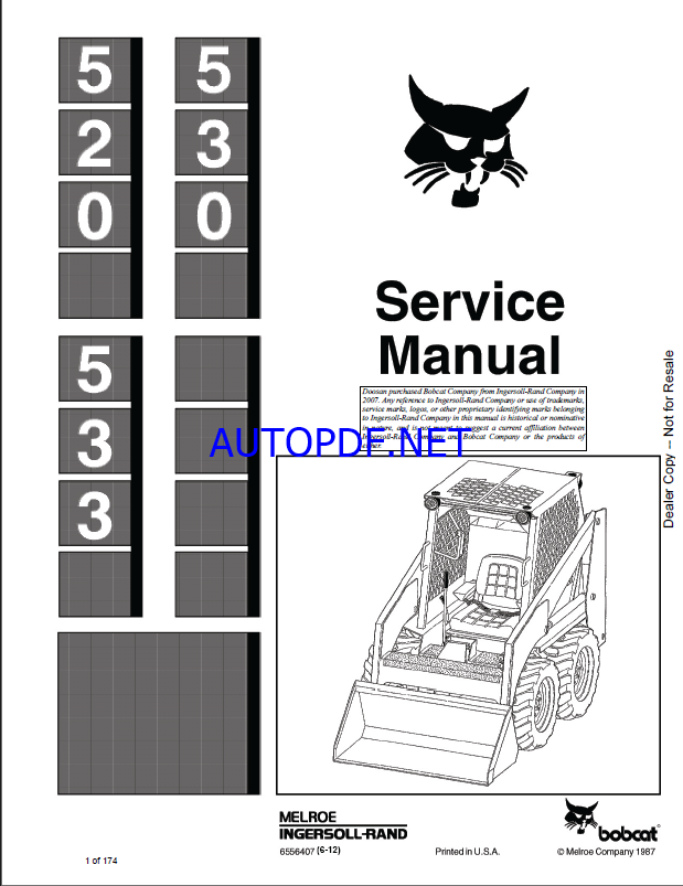 Bobcat 533 Loader Service Manual (6556407) (SN 990M13001-990M99999)
