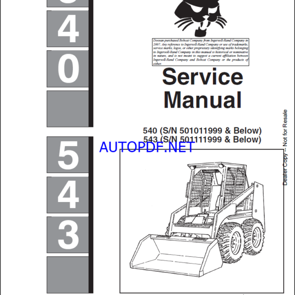 Bobcat 540 Loader Service Manual (6566181) (SN 501011001-501011999)