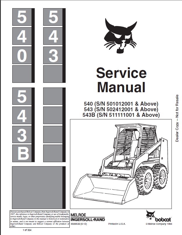 Bobcat 540 Loader Service Manual (6566532) (SN 501012001-501099999)