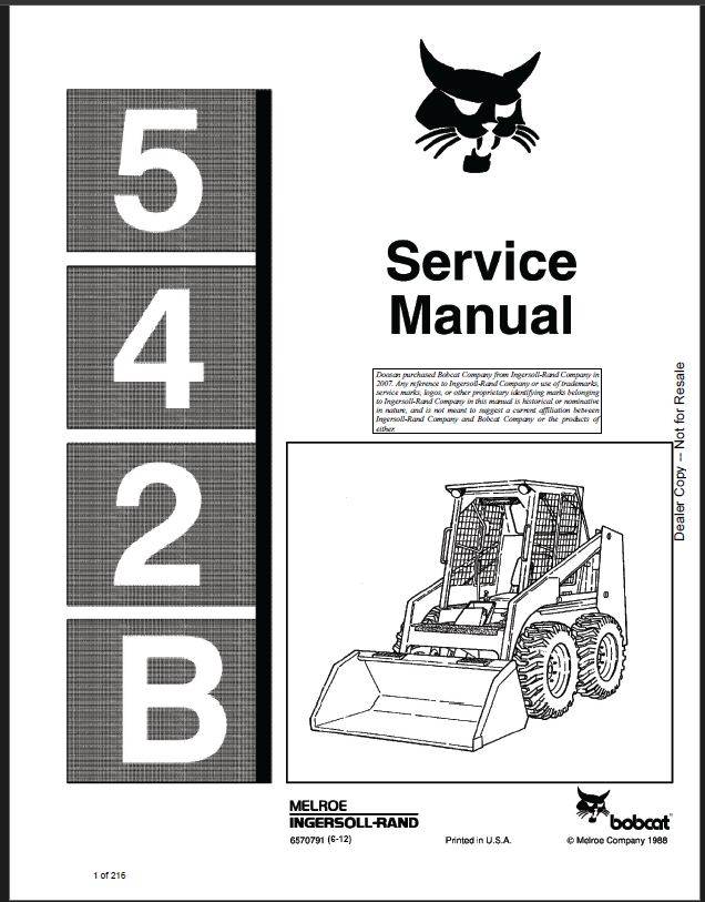 Bobcat 542 Loader Service Manual (6570791) (SN 508512001-508599999)
