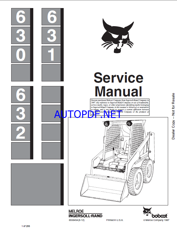 Bobcat 630 Loader Service Manual (6556454) (SN 499511001-499599999)