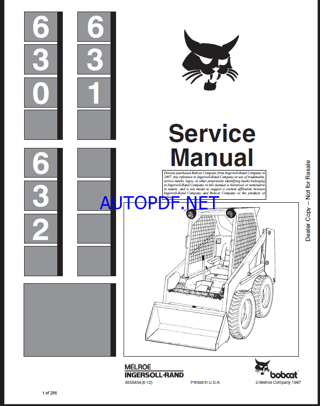 Bobcat 631 Loader Service Manual (6556454) (SN 499711000-499799999)