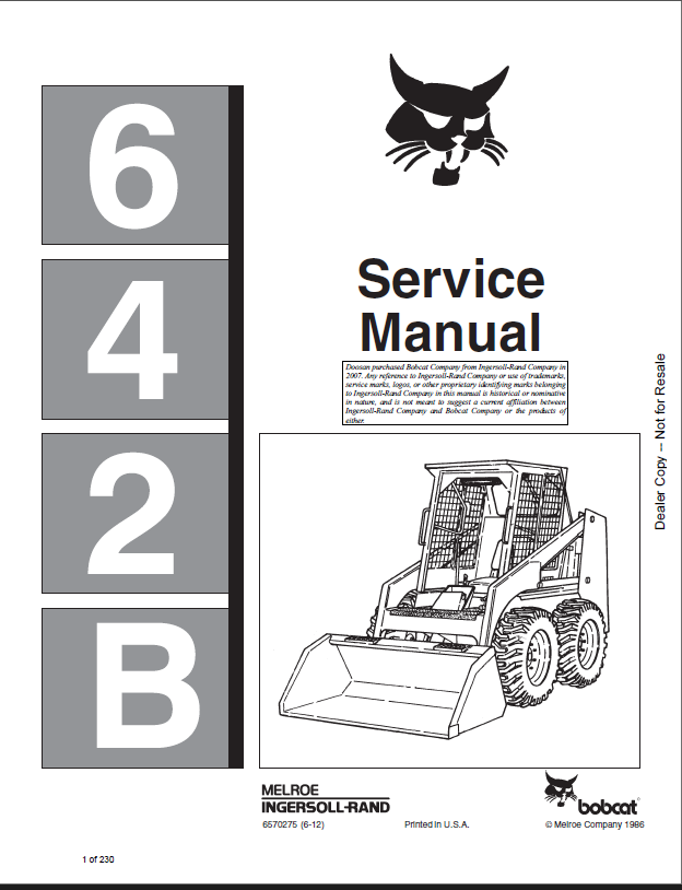 Bobcat 642 Loader Service Manual (6570275) (SN 504025001-504099999)