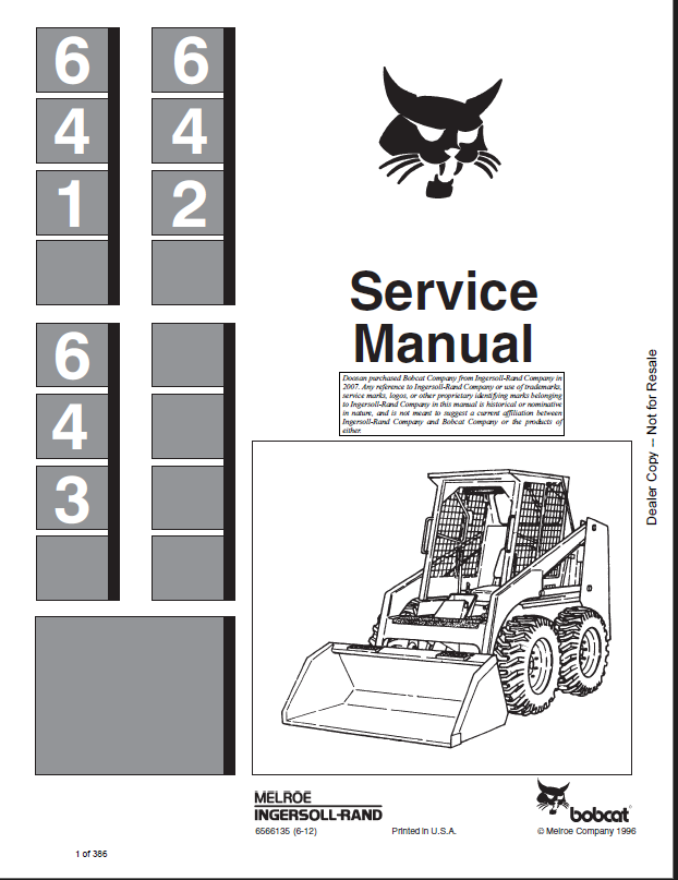 Bobcat 643 Loader Service Manual (6566135) (SN 501513001-501599999)