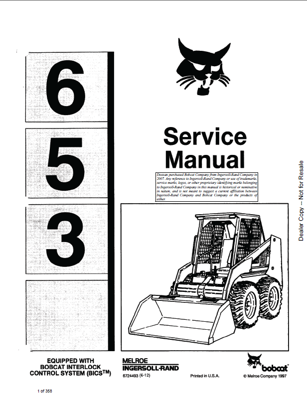 Bobcat 645 Loader Service Manual (6724493) (SN 509111001-509199999)