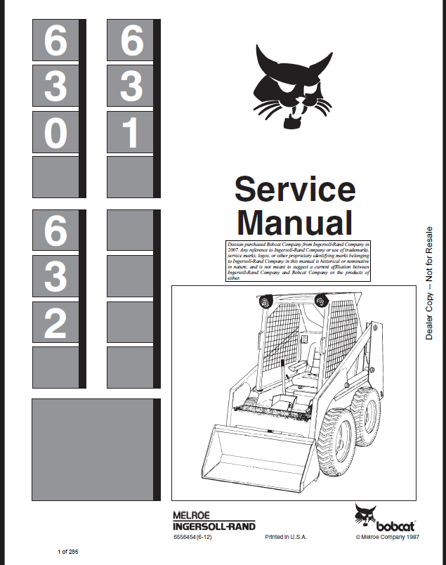 Bobcat 632 Loader Service Manual (6556454) (SN 499311001-499399999)