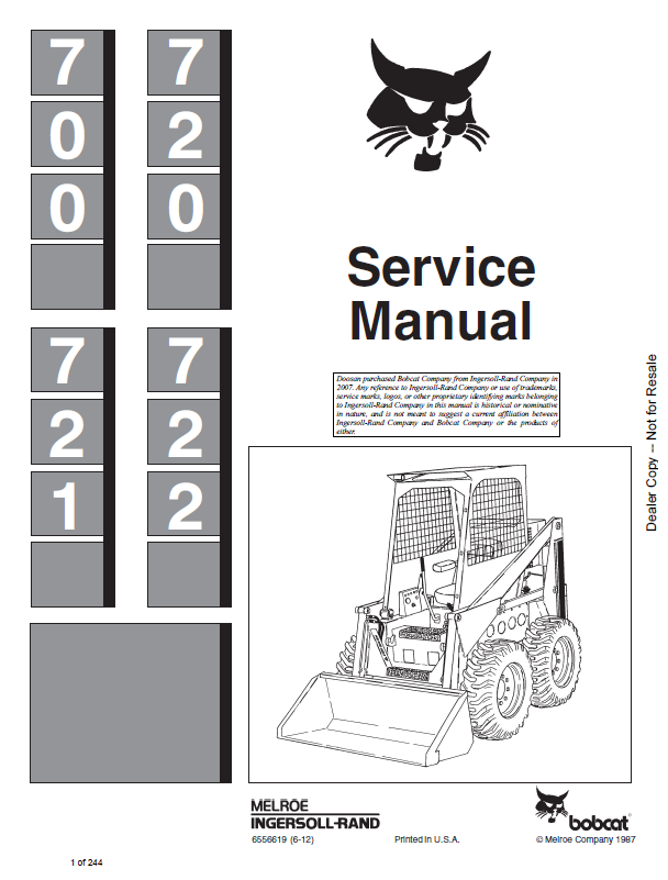 Bobcat 720 Loader Service Manual (6556619) (SN 495712001-495799999)
