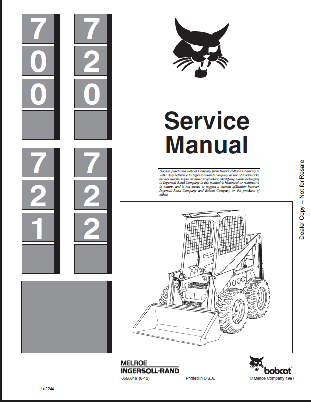Bobcat 720 Loader Service Manual (6556619) (SN 496512001-496599999)