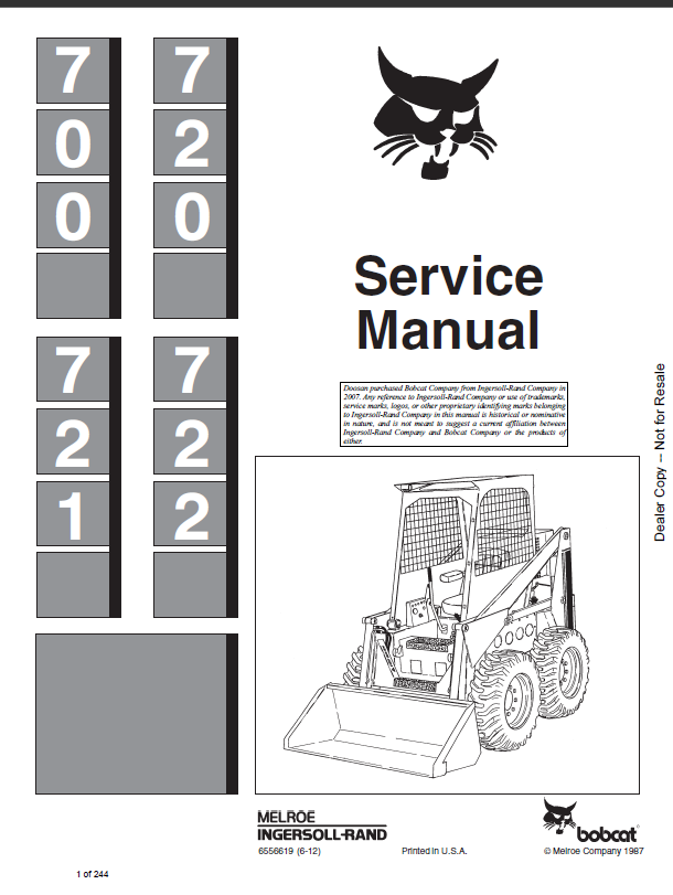 Bobcat 721 Loader Service Manual (6556619) (SN 496612001-496699999)