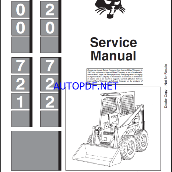Bobcat 722 Loader Service Manual (6556619) (SN 498211001-498299999)