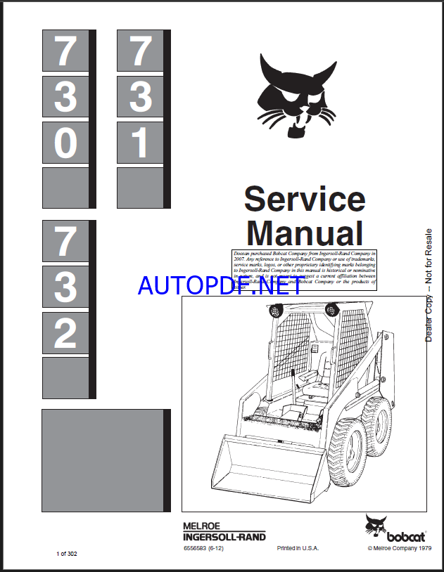 Bobcat 730 Loader Service Manual (6556583) (SN 499811001-499899999)